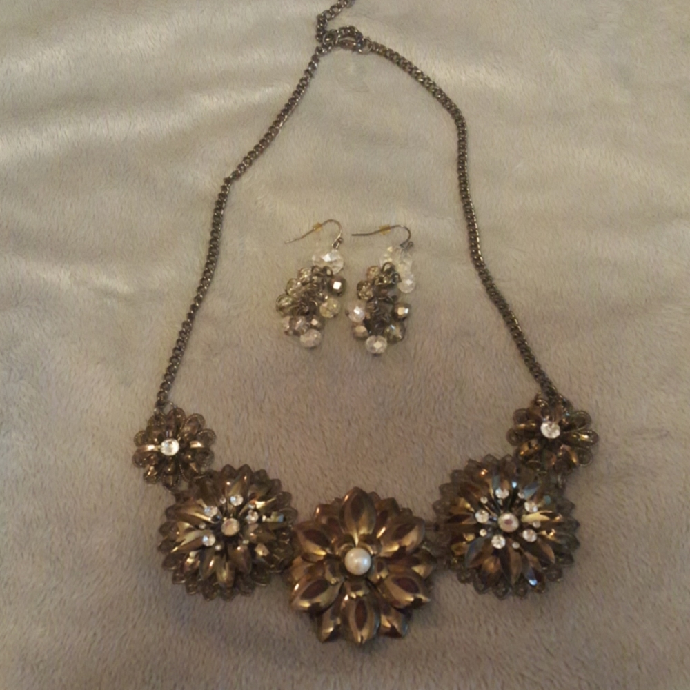 Antique silver toned necklace and earrings